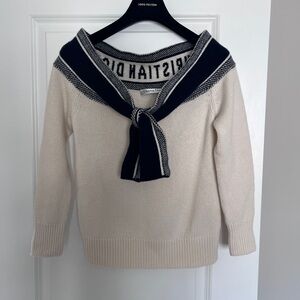 Authentic Dior Ivory and Navy Knit Wool Sweater